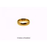 22ct yellow gold wedding band, ring size L, weight 7.2 grams