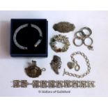 *Links of London bracelet, a silver brooch, and a silver panel bracelet, a/f, together with a