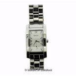 Gentlemen's DKNY wristwatch, rectangular cream dial with baton hour markers and Arabic numerals,