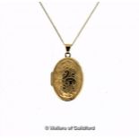 9ct yellow gold oval locket on a fine 9ct yellow gold chain, gross weight 4.1 grams