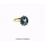 *Aquamarine and diamond cluster ring, oval cut aquamarine, weighing an estimated 2.50cts, with a