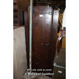 OAK SINGLE WARDROBE WITH STUDDED DOOR AND DECORATIVE STRAP HINGES, 760 X 420 X 1830