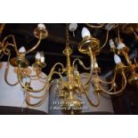 DECORATIVE BRASS NINE BRANCH TWO TIER CANDELABRA