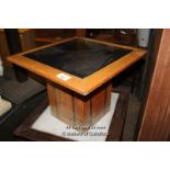 SMALL MARBLE TOPPED WOODEN TABLE, 600 X 600 X 450