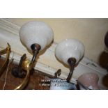 PAIR OF ORNATE SINGLE BRANCH WALL LIGHTS WITH FROSTED GLASS SHADES