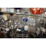 SHELF OF MIXED DECORATIVE ITEMS INCLUDING GLASSWARES