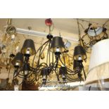 LARGE DECORATIVE WROUGHT IRON EIGHT BRANCH CANDELABRA FITTED FOR ELECTRICITY