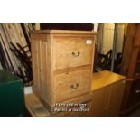 SIMPLE PINE TWO DRAWER BEDSIDE TABLE WITH LEATHER TOP INSERT, 520 X 590 X 760