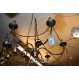 DECORATIVE BLACK METAL SIX BRANCH CANDELABRA