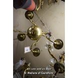 DECORATIVE BRASS FOUR BRANCH CANDELABRA OF BULBOUS FORM (ONE BRANCH MISSING)