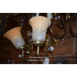 PAIR OF SIMPLE BRASS SINGLE BRANCH WALL LIGHTS WITH FROSTED GLASS SHADES