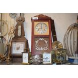 COLLECTION OF FOUR MIXED CLOCKS AND TWO BAROMETERS