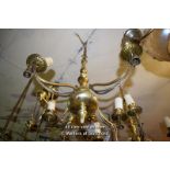 PAIR OF ORNATE BRASS FOUR BRANCH CANDELABRAS