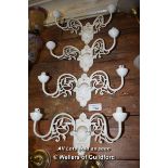 FOUR ORNATE WHITE PAINTED BRASS TWIN BRANCH WALL LIGHTS