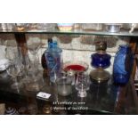 SHELF OF MIXED DECORATIVE ITEMS INCLUDING GLASSWARES