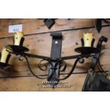 SET OF SIX MATCHING WROUGHT IRON TWIN BRANCH WALL LIGHTS