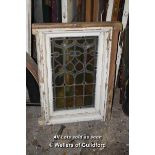 LARGE LEADLIGHT WINDOW PANEL IN WOODEN FRAME, 890 X 640