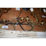 PAIR OF ORNATE BRASS TWIN BRANCH WALL LIGHTS