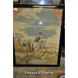 A 19th Century woolwork picture of equestrian figures, 75 x 60cm, framed.