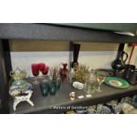 A quantity of decorative items including coloured glasswares, Prinknash Pottery wares, glassware