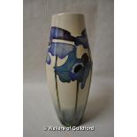 Moorcroft baluster vase with tall blue flowers on a white ground, 21cm.