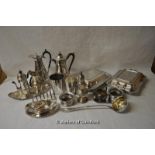 A quantity of silver plated wares including a soup ladel, entree dishes, coasters, sugar sifter