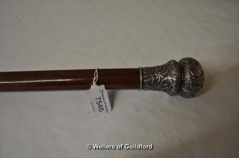 A malacca walking cane, the silver top with inscription, Birmingham 1890. - Image 2 of 2