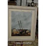 Cornish School, watercolour, fishing boat on beach, signed indistinctly lower left, possibly D