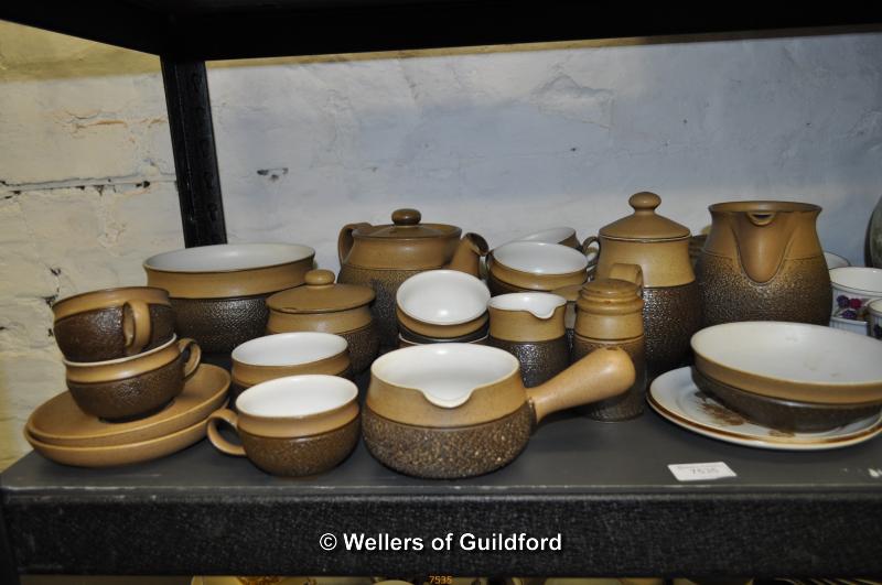 Denby part breakfast set in brown; eight Royal Worcester Evesham ramekins.