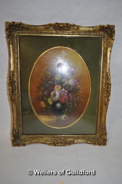 Italian school, still life with flowers, oval panel, oil, 23.5 x 17.5cm.