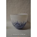Malcolm Sutcliffe, a blue and white glass bowl, paper label, signed, 16.5cm.