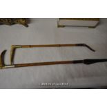 Two vintage riding crops with stag antler handles, the longest 46cm.