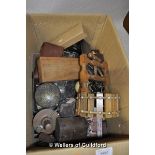 A box of collectibles to include Liilliput Guinness bottles, old razors and cigarette lighters,