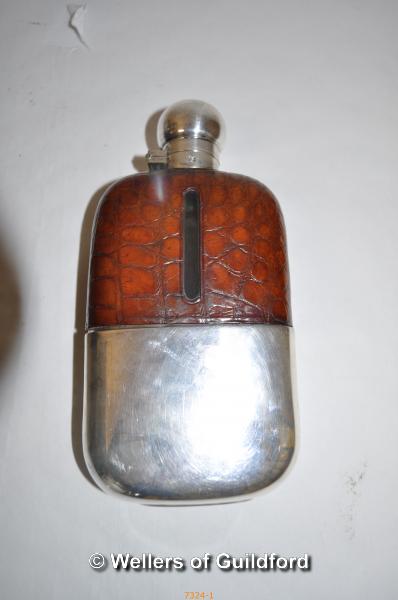 *A silver plated and crocodile skin hip flask by James Dixon, 1930's, monogrammed B. (Lot subject to - Image 2 of 2