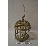 A small brass filigree lantern fitted for electricity, 28cm.