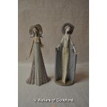 Two Lladro figures of ladies in large hats and long flowing dresses, the tallest 36cm.