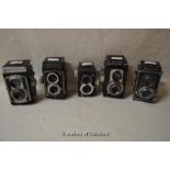Five TLR cameras, to include; Weltaflex with Meritar 75mm lenses; Flexaret with Anastigmat 80mm