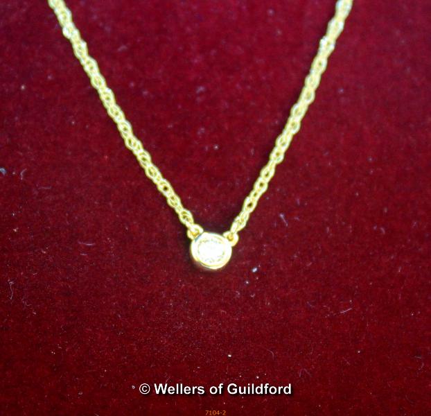 Tada and Toy 18ct Yellow Gold 0.08ct Diamond Solitare Necklace 1.4g - Image 2 of 2