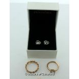 *pandora heart silver earrings and x2 pandora rose gold plated rings size (L) (O) (Lot subject to