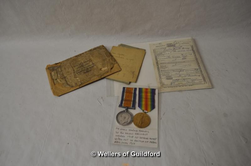*Duo of medals comprising of War Medal and Victory Medal, certificate of Demobilization and cover