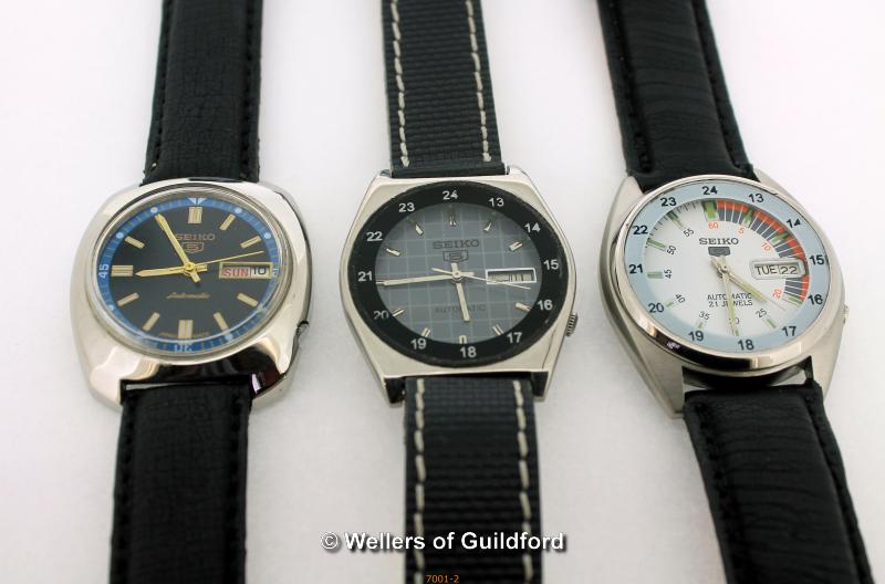 *Three Seiko watches with black leather straps (Lot subject to VAT) - Image 2 of 3