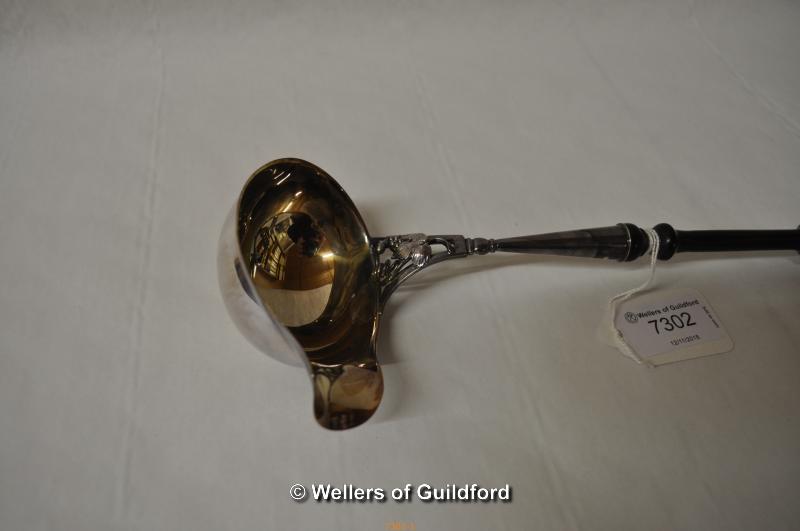 A white metal punch ladle, the turned wooden handle with ivory knop, the bowl stamped 830, 39cm. - Image 2 of 2