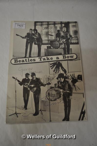 Beatles autographs: a loose magazine page entitled Beatles Take a Bow, signed by Ringo Starr, George