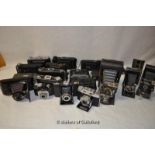 Twenty vintage cameras including Ensign, Kodak, Zeiss Ikon, Ilford, Soho, Ansco and Rajar