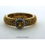 *Silver Yellow Cubic Zirconia Cocktail Dress Ring, size V, Stamped 925 (Lot subject to VAT)