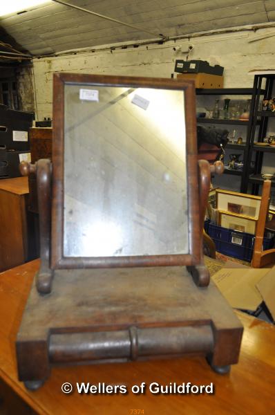 A Victorian toilet mirror with two drawers to the base.