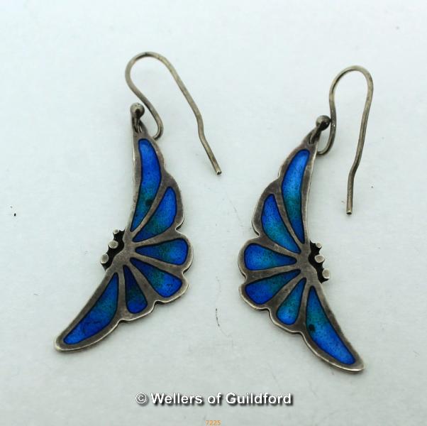 *Silver Enamel Butterfly Earrings,stamped 925 (Lot subject to VAT)