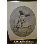 An oval crayon drawing of Guildford Town Crier James Harrison, who officiated from 1868-1893, 55 x