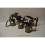 *Four vintage blow torches; one Primus No.632 B.A. Horth, Sweden; three Max Sievert B.A.Hjorth (