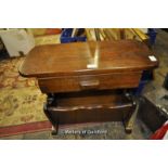 A nest of oak tables, a magazine rack, an oak corner stick stand, and a small bedside chest of three